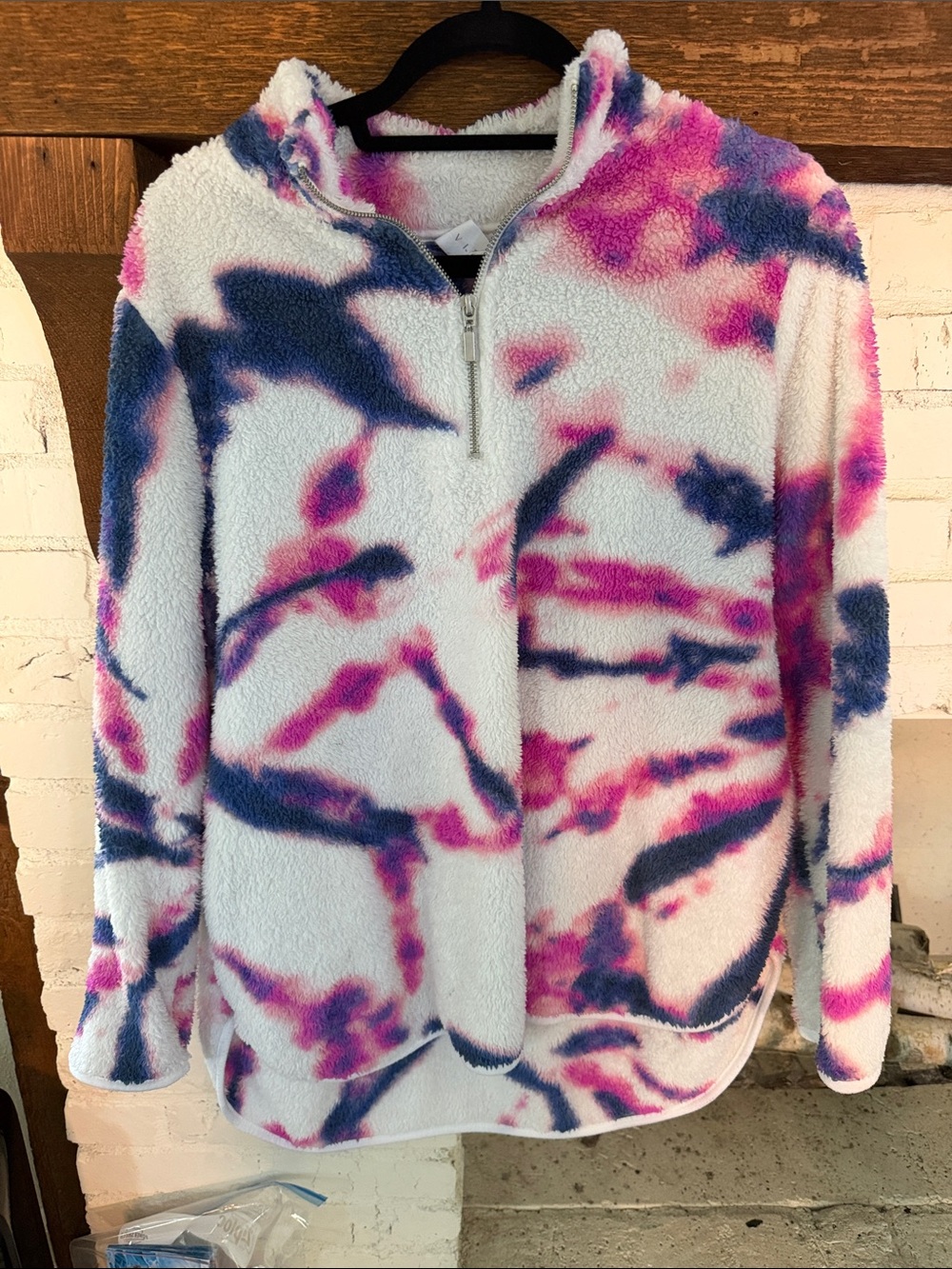 Livi Active Tie-Dye Sherpa Cowl Pullover - White, Pink & Blue